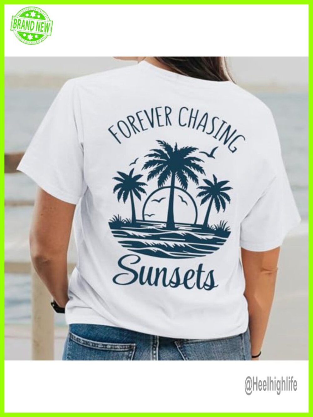 Forever Ch Sunsets T-Shirt Womens Hawaiian Beach Tropical Tee - Picture 4 of 6